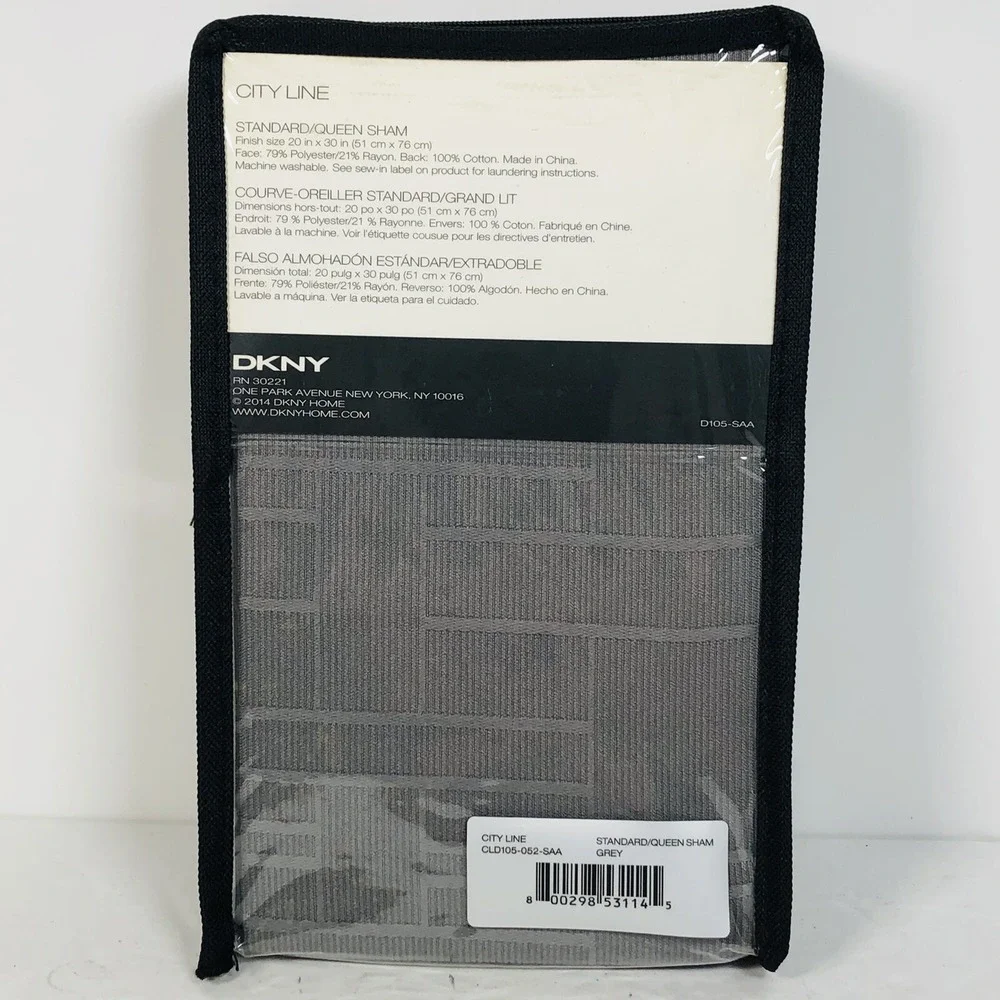 New Grey Dkny City Line Sham‎ Standard Size Fast Shipping 20